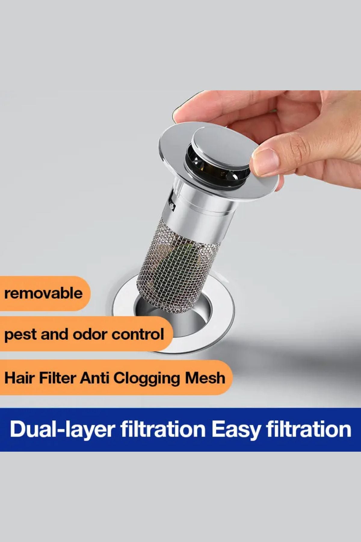 سدادة مغسلة بتصفية مزدوجة من الستانلس ستيل