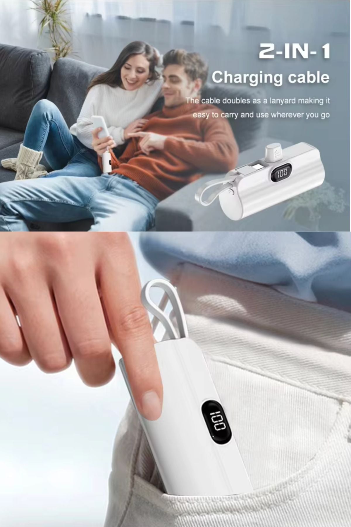 باور بانك محمول مع شاشة رقمية وحامل مدمج