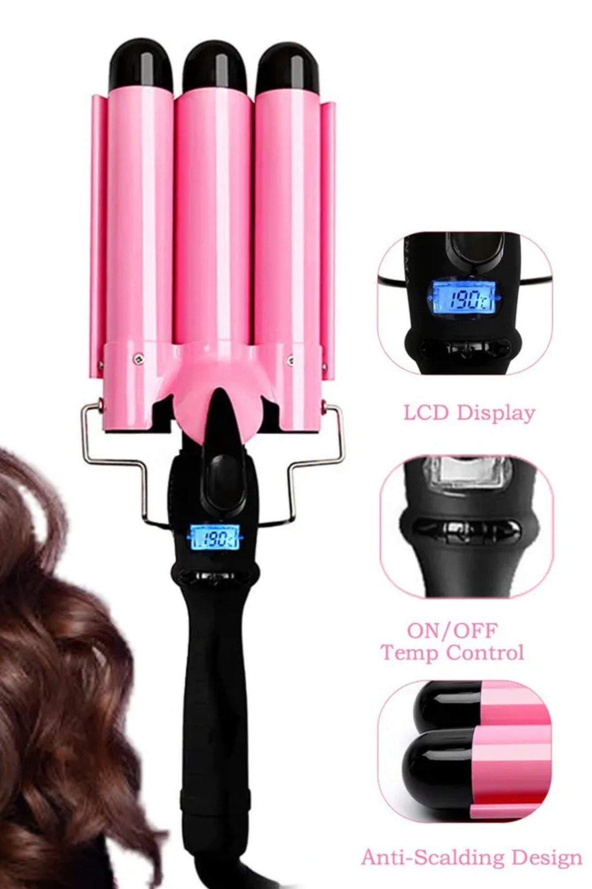 جهاز تمويج الشعر ثلاثي الأنابيب بدرجة قابلة للتحكم