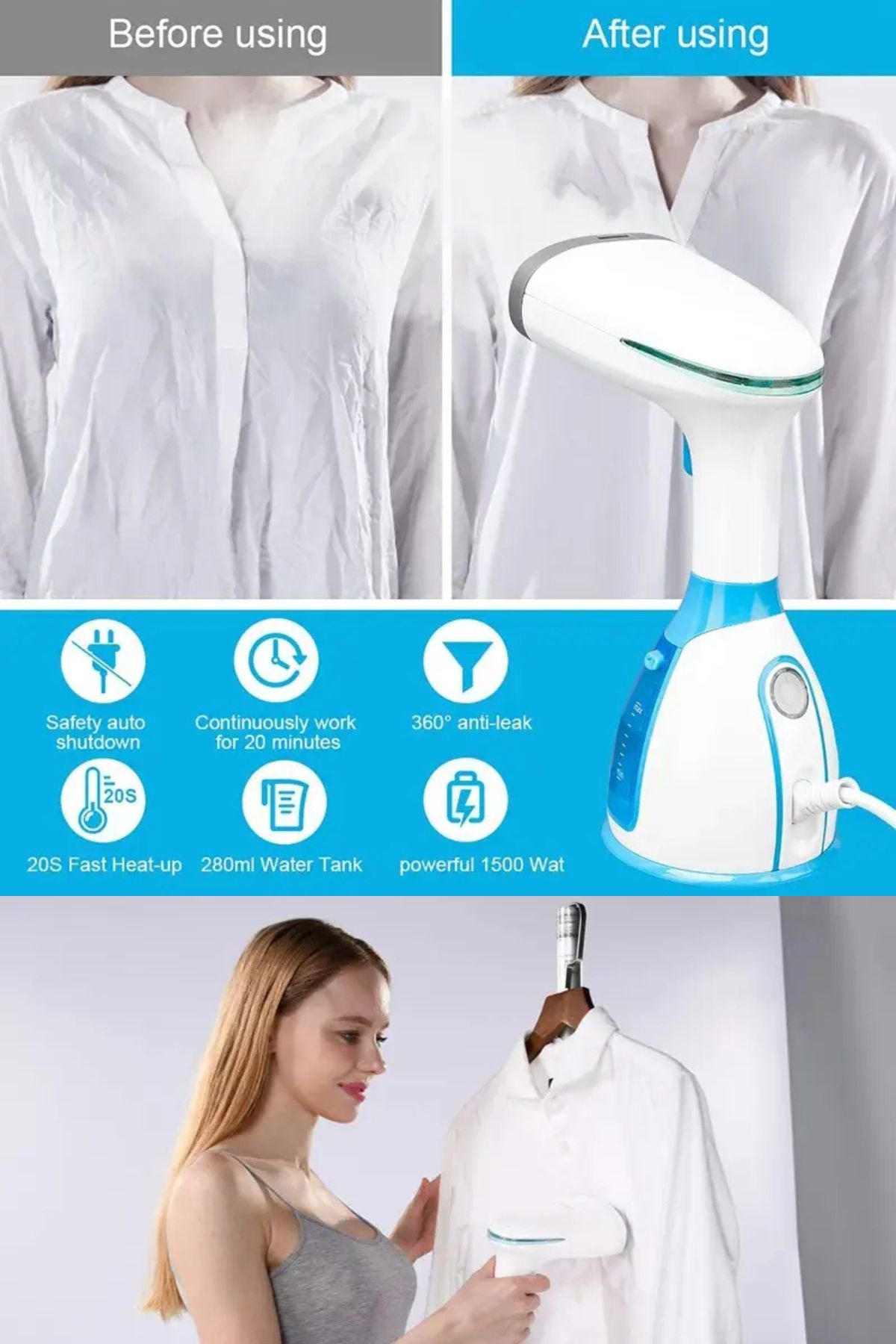 مكواة بخارية محمولة لأزالة التجاعيد بسرعة