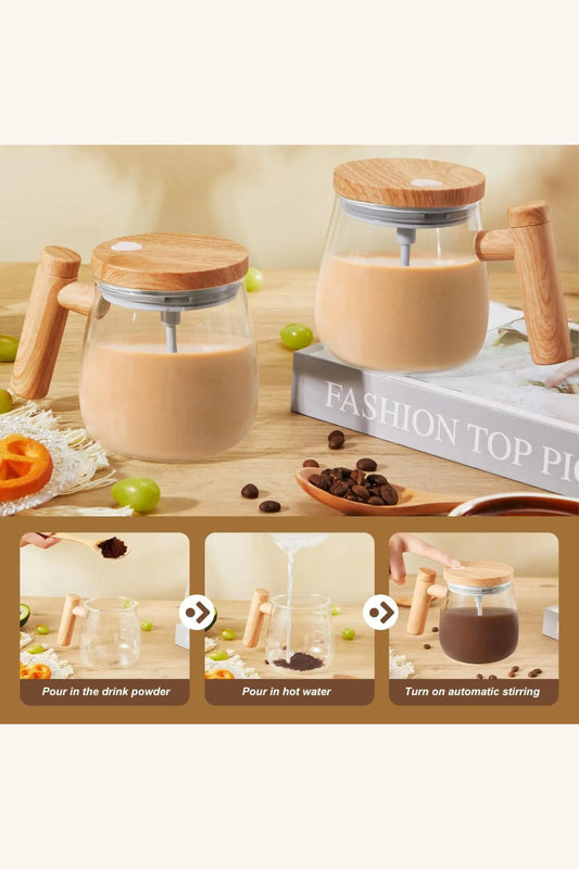 كوب تحريك أوتوماتيكي بتصميم خشبي أنيق