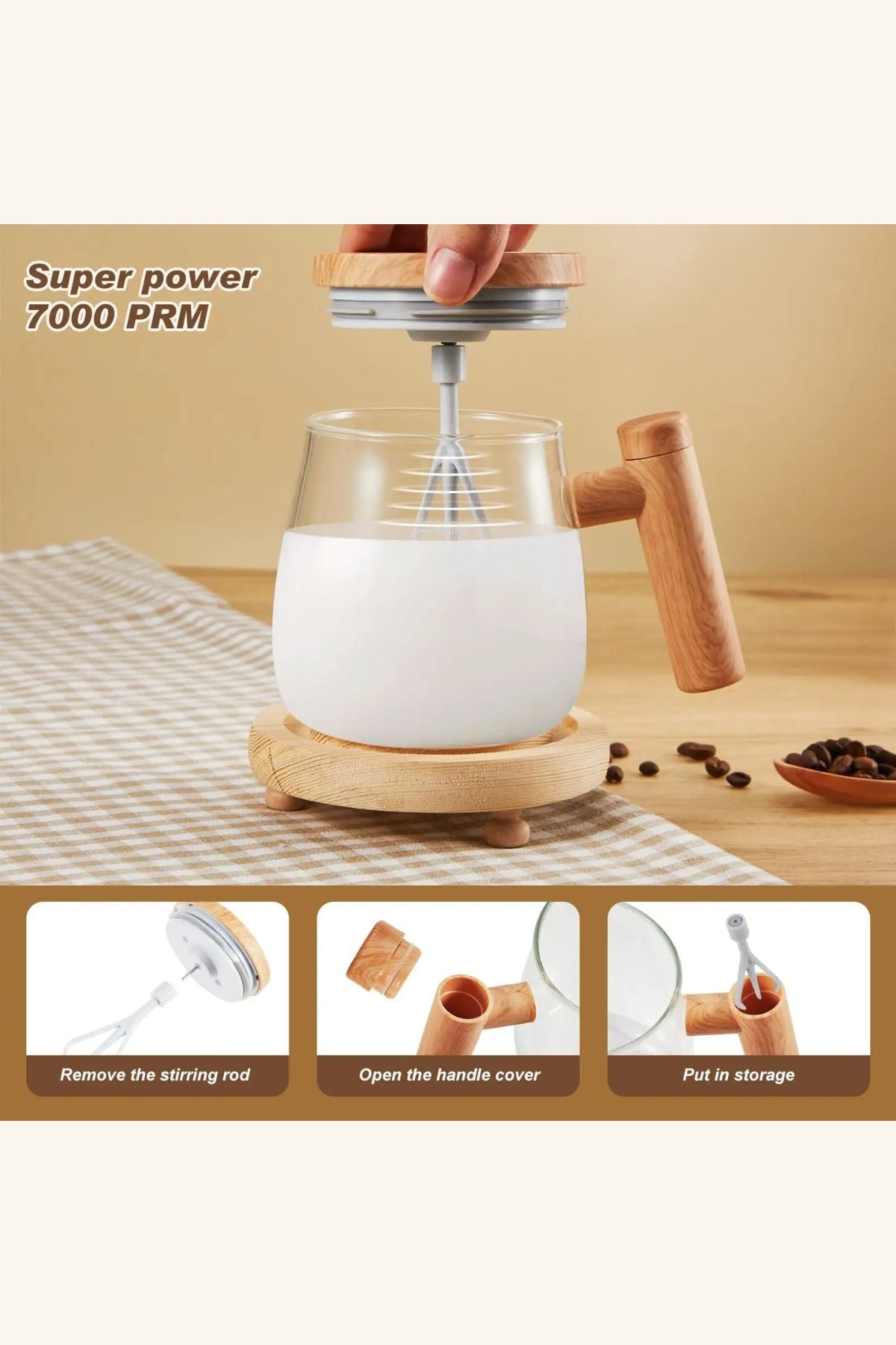 كوب تحريك أوتوماتيكي بتصميم خشبي أنيق