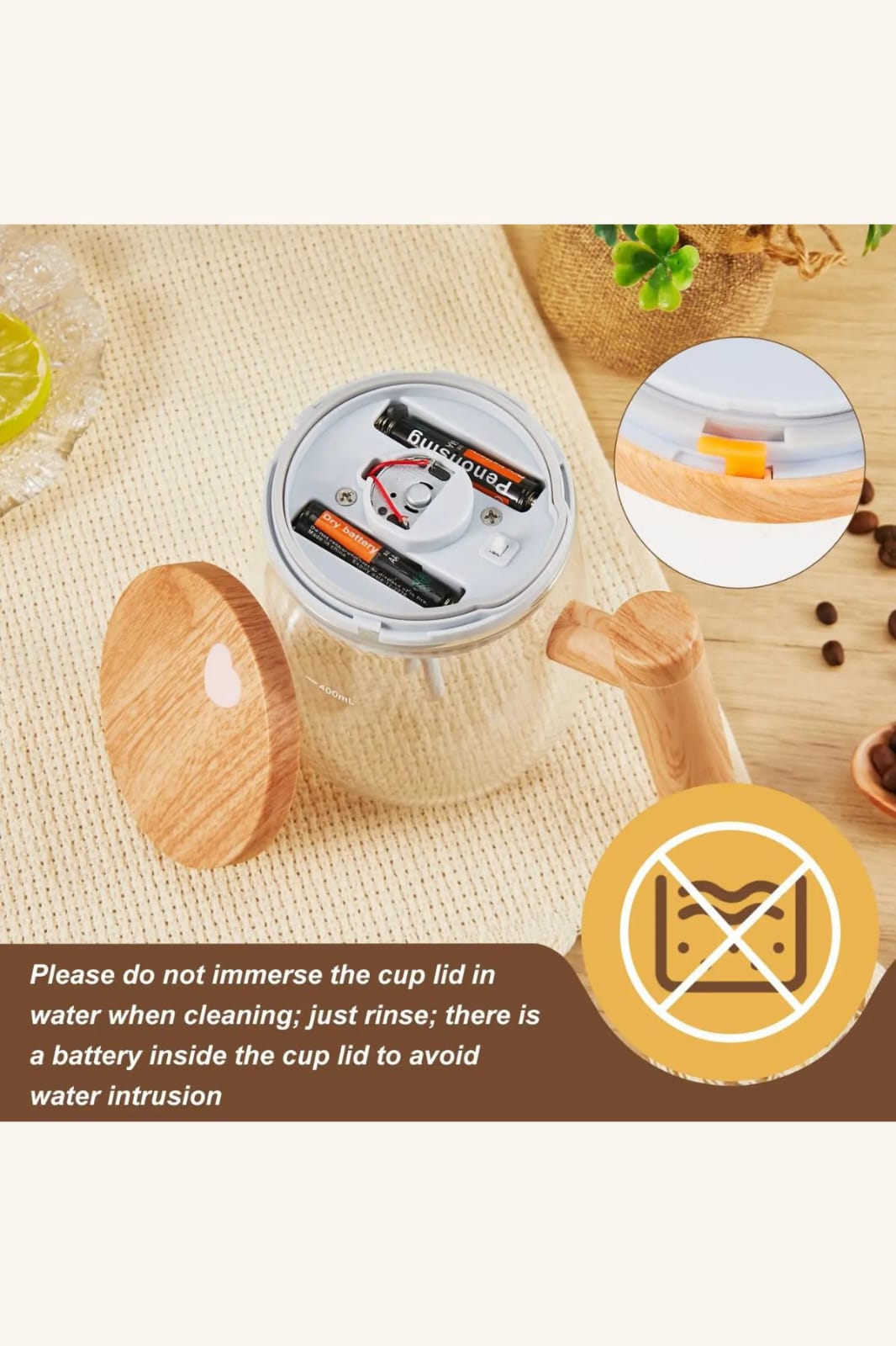 كوب تحريك أوتوماتيكي بتصميم خشبي أنيق