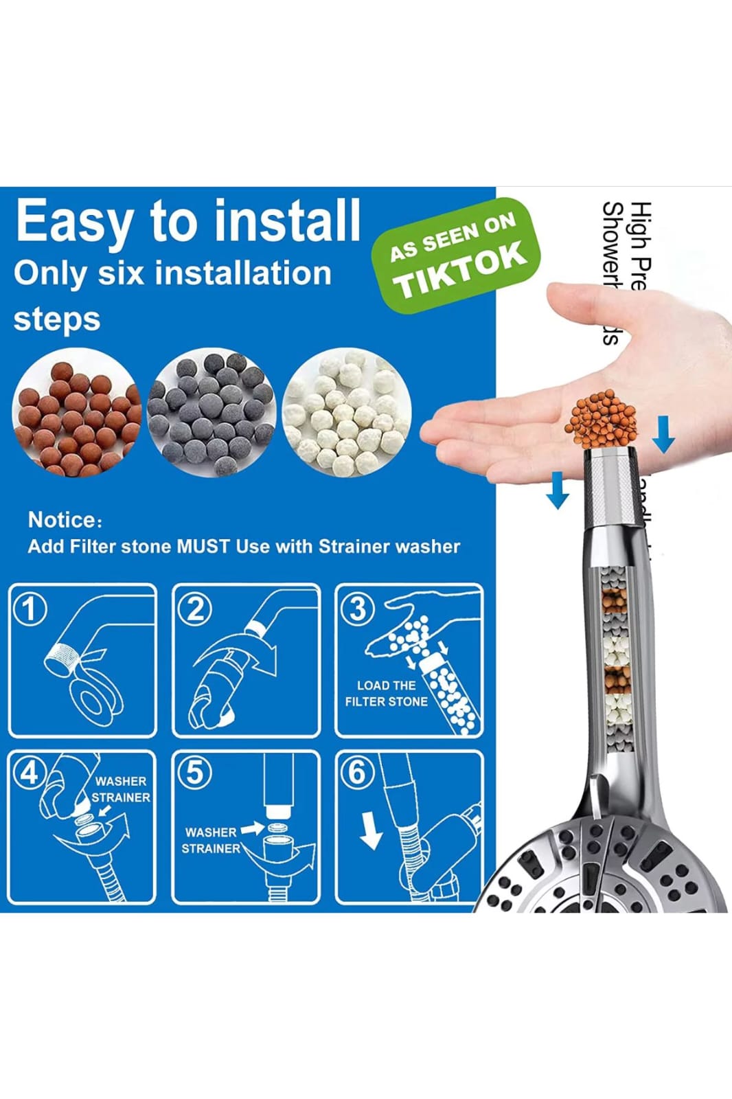 رأس دوش عالي الضغط مع فلتر معدني