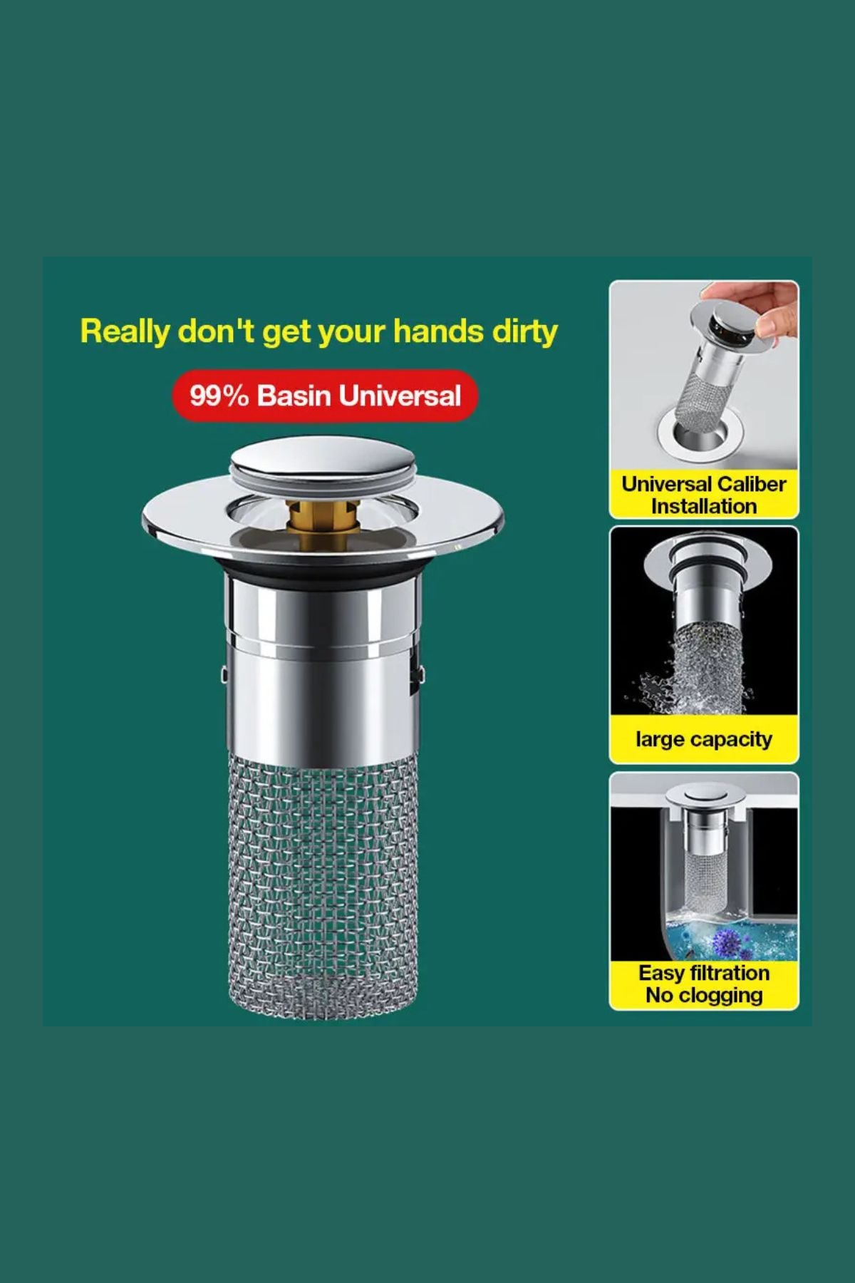 سدادة مغسلة بتصفية مزدوجة من الستانلس ستيل