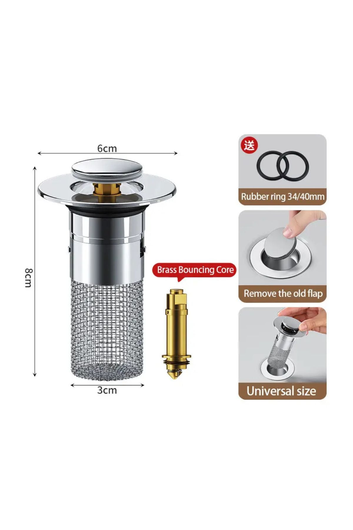 سدادة مغسلة بتصفية مزدوجة من الستانلس ستيل