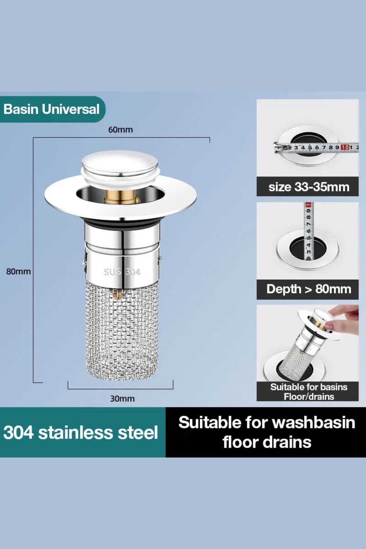 سدادة مغسلة بتصفية مزدوجة من الستانلس ستيل