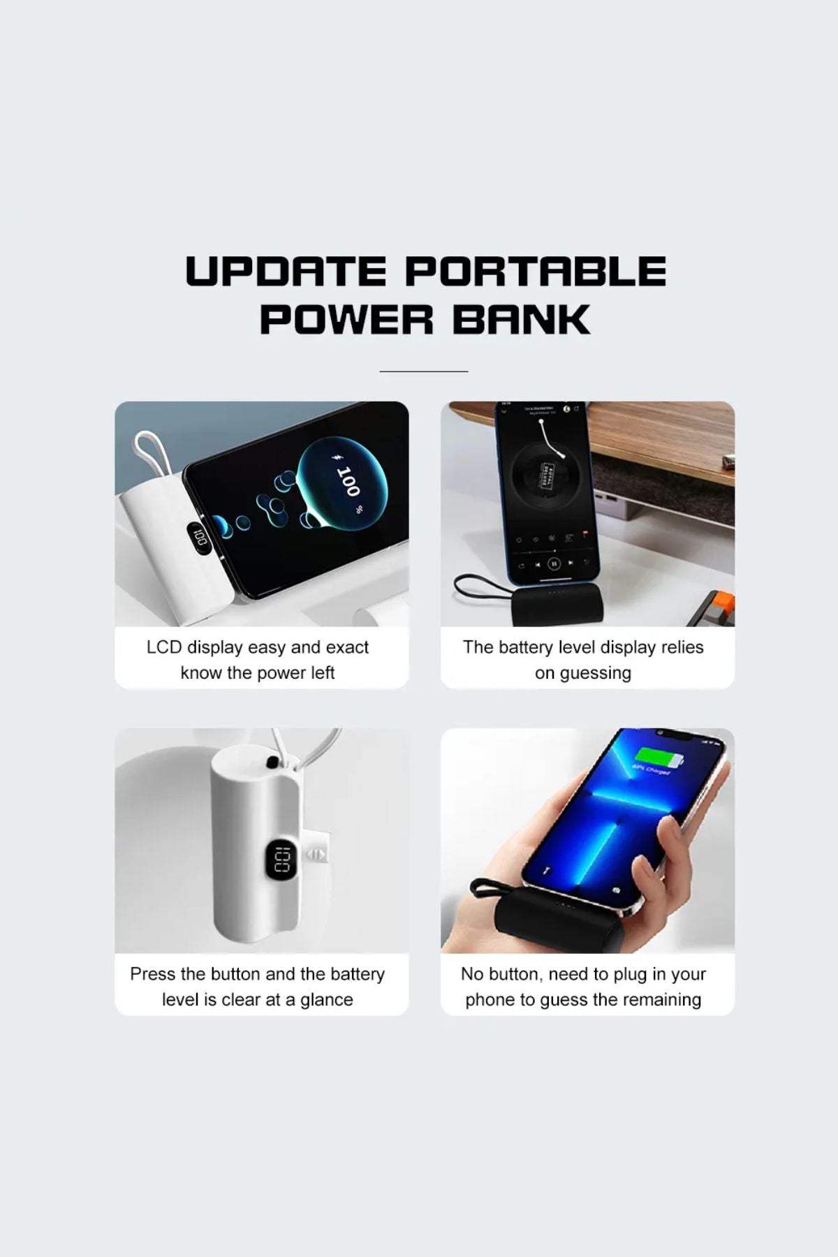 باور بانك محمول مع شاشة رقمية وحامل مدمج