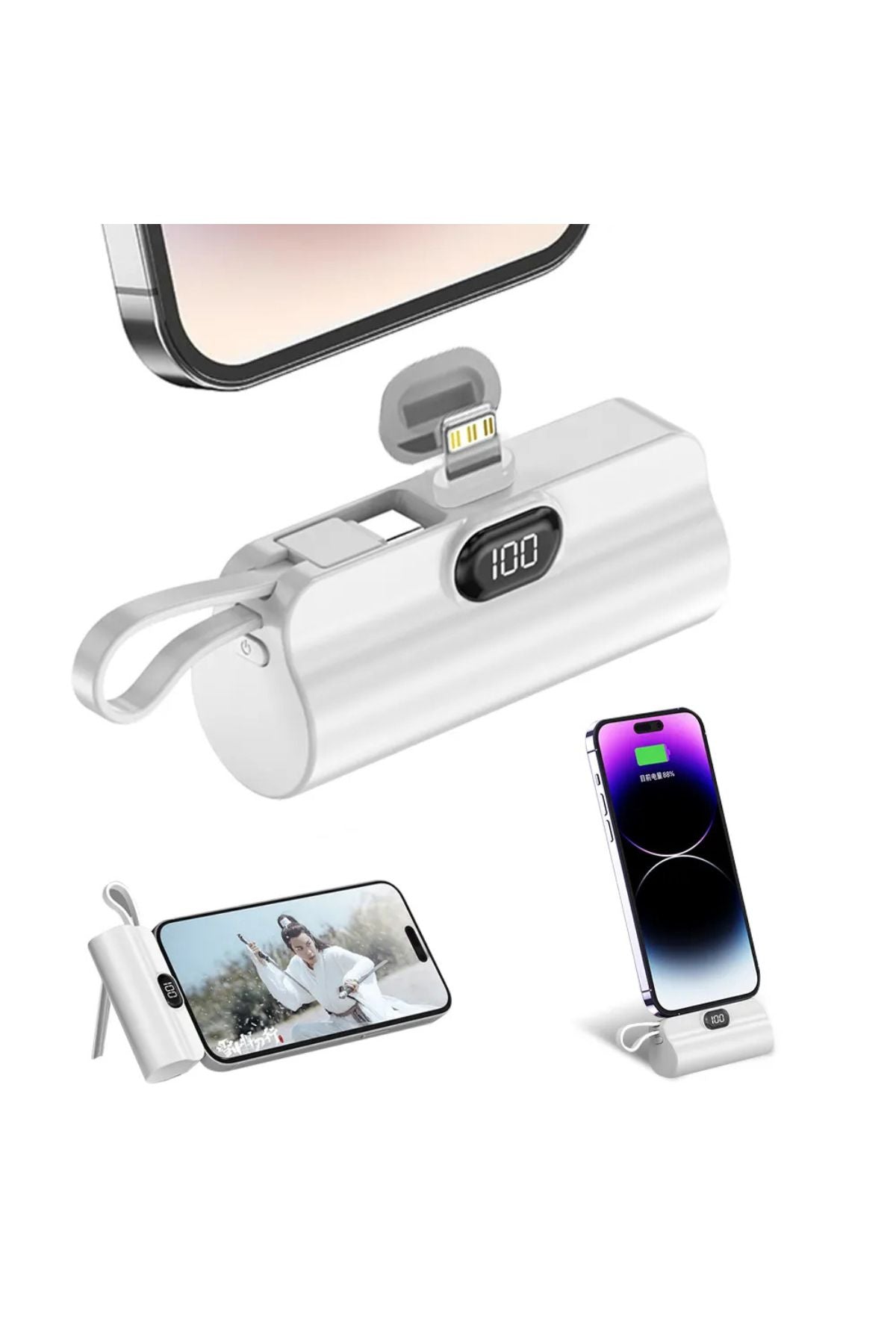 باور بانك محمول مع شاشة رقمية وحامل مدمج